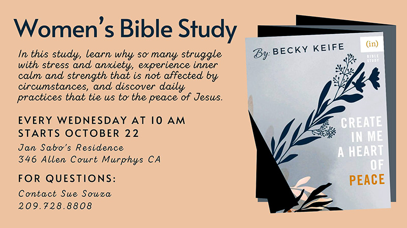 Take part in our 'Women's Bible Study' meetings, every Wednesday. Invitation to Women's Bible Study